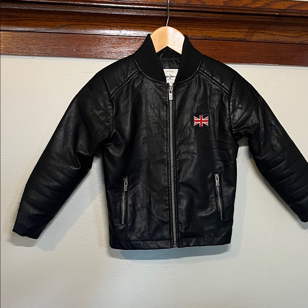 Pepe Jeans London Leather Bomber Jacket with Union Jack Patch